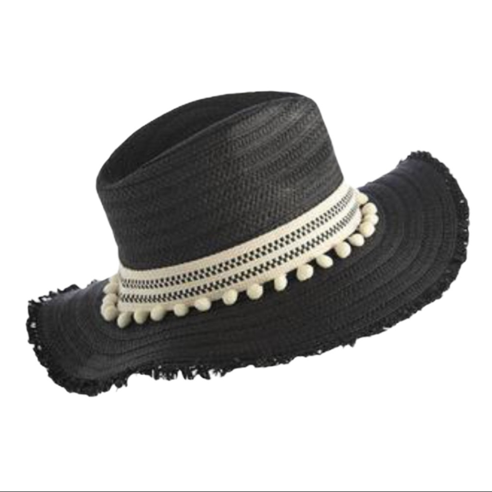 SHIRALEAH Vegan Black Straw Baracoa Beach Hat NWT